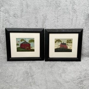 Warren Kimble Folk Art Red Barn American Print Framed Glass Country Decor Lot